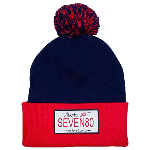 Licence Plate Pom Toque - Navy/Red