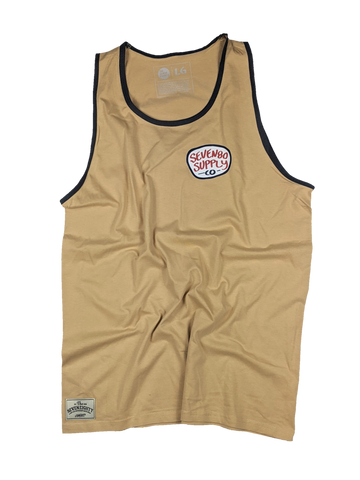 Hand Drawn Tank - gold with blue trim